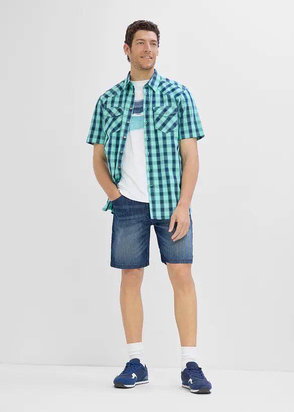 Short loose en jean l&eacute;ger &agrave; taille &eacute;lastiqu&eacute;e, bonprix