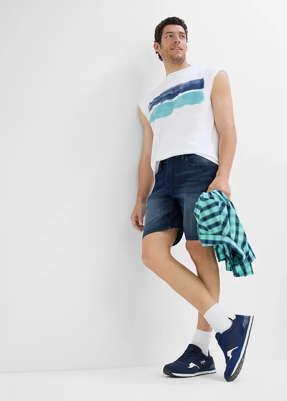 Short loose en jean l&eacute;ger &agrave; taille &eacute;lastiqu&eacute;e, bonprix