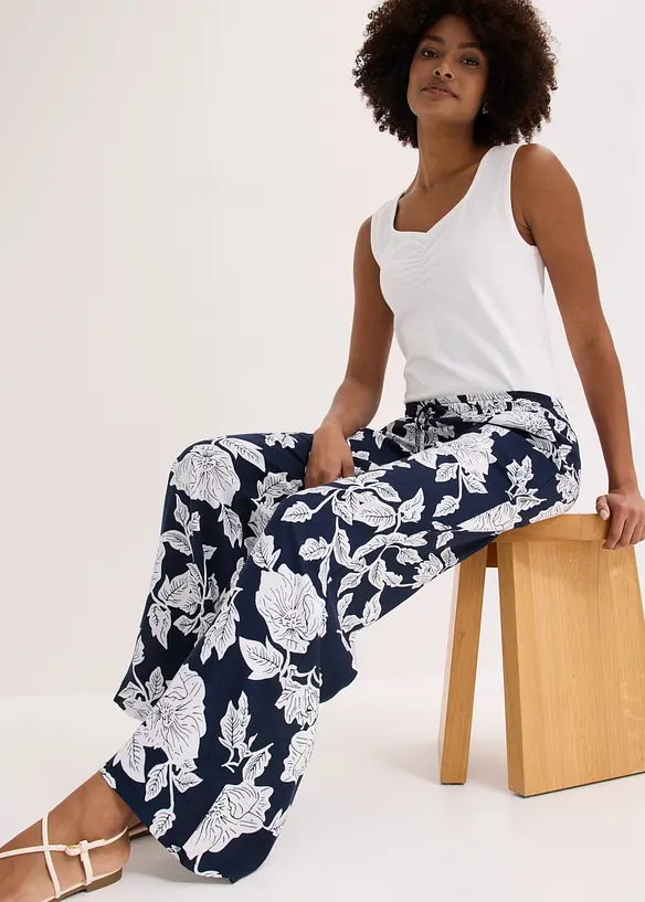 Pantalon palazzo imprim&eacute; en viscose, bonprix