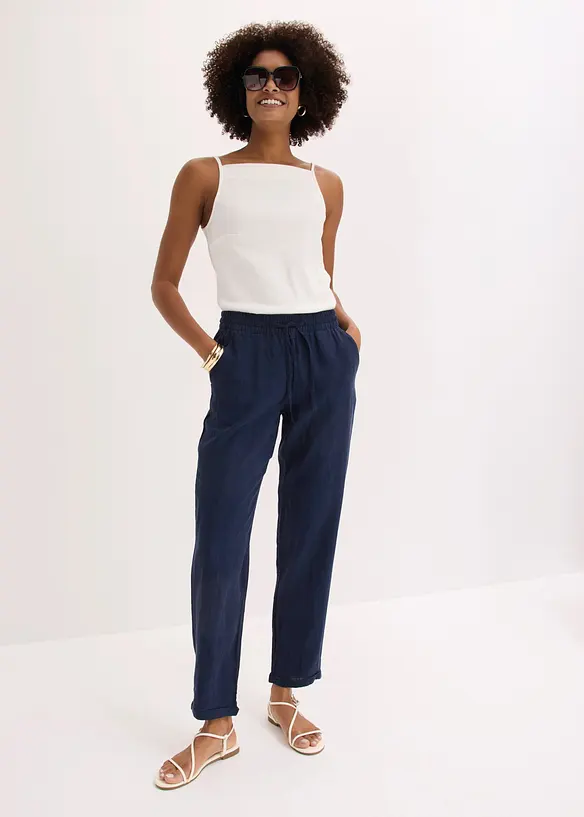 Leinenhose mit Elastik-B&uuml;ndchen, bonprix