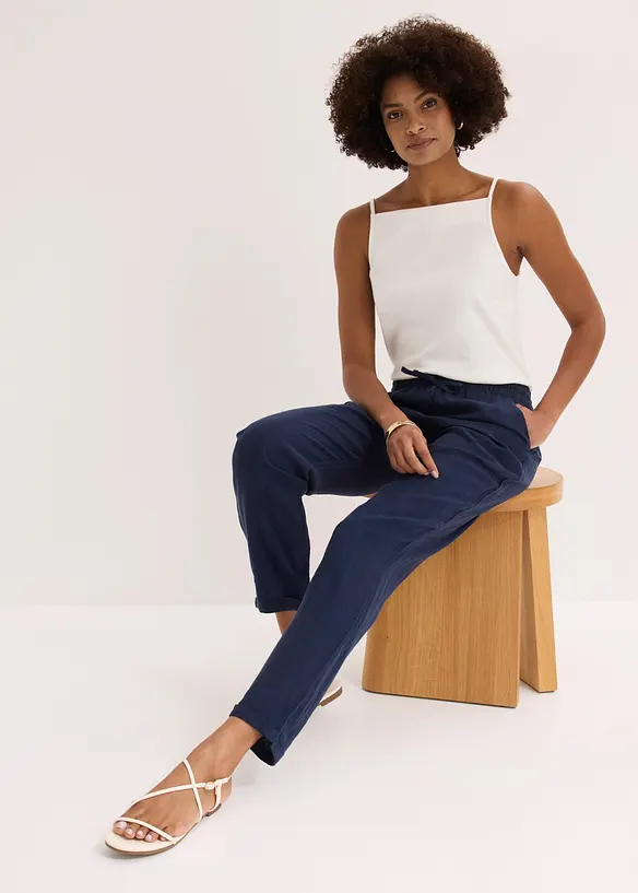 Leinenhose mit Elastik-B&uuml;ndchen, bonprix