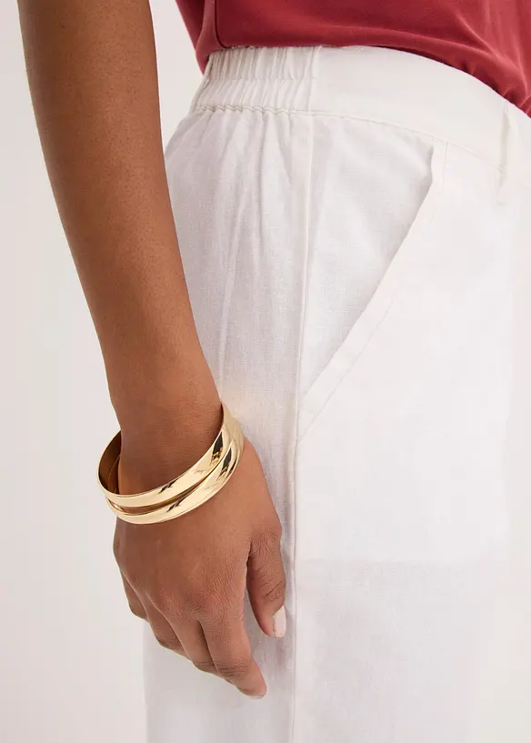 Pantalon tiss&eacute; en lin et coton, bonprix