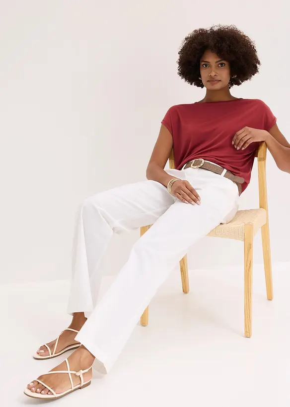 Pantalon tiss&eacute; en lin et coton, bonprix