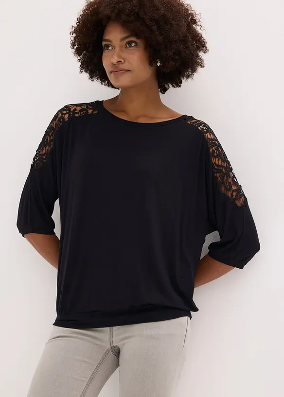 T-shirt oversize en viscose et dentelle, bonprix