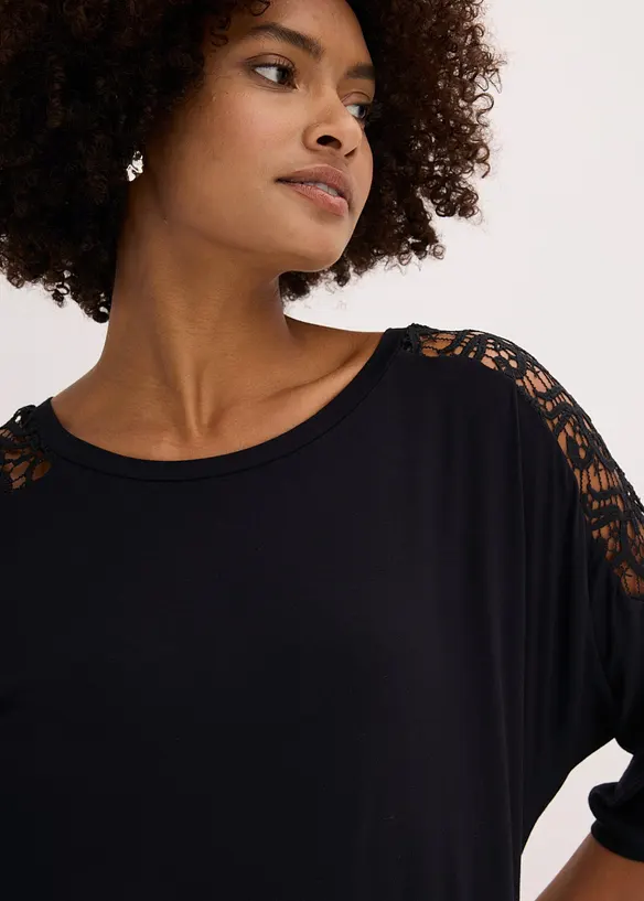 T-shirt oversize en viscose et dentelle, bonprix