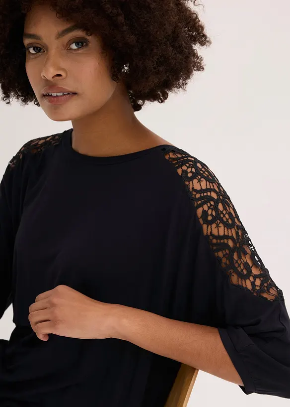 T-shirt oversize en viscose et dentelle, bonprix