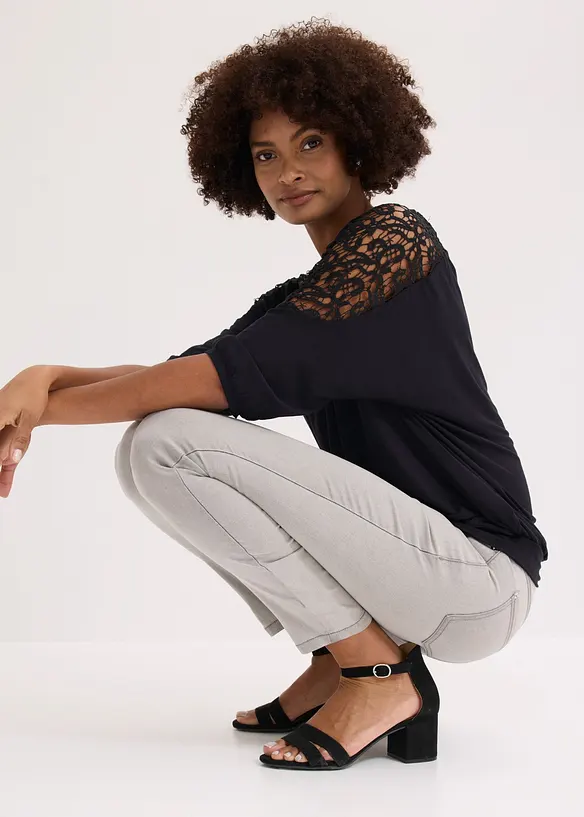 T-shirt oversize en viscose et dentelle, bonprix