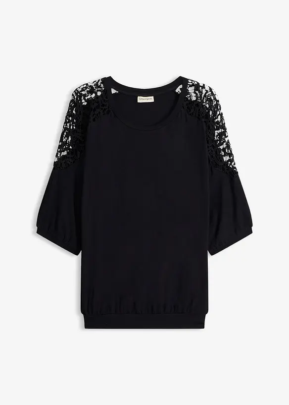 T-shirt oversize en viscose et dentelle, bonprix