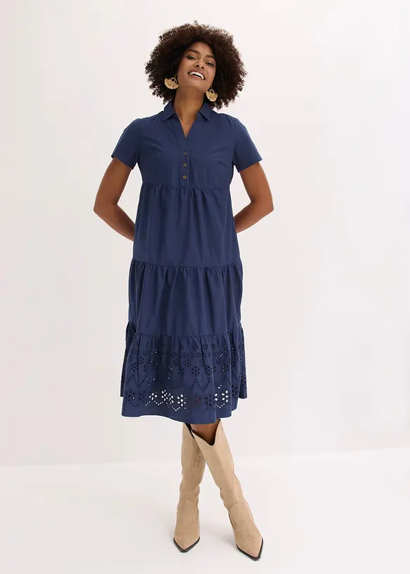Tunika-Kleid aus reiner Baumwolle mit Lochstickerei, bonprix