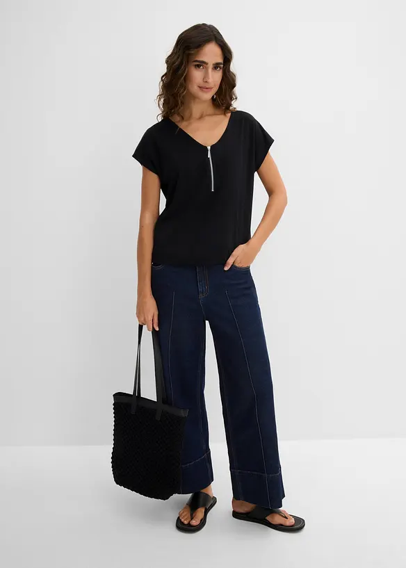 T-shirt avec zip, manches courtes, bonprix