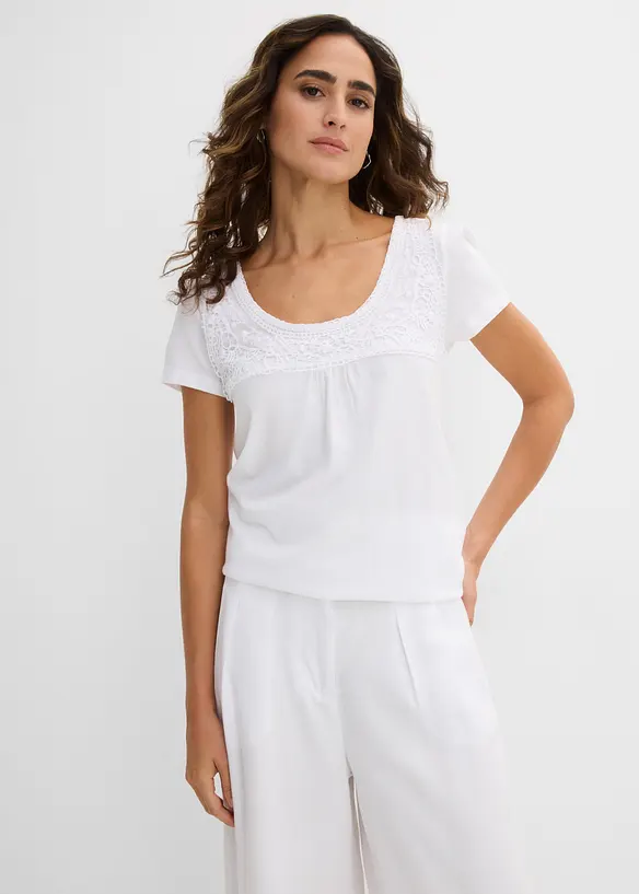T-shirt coton et dentelle, manches courtes, bonprix
