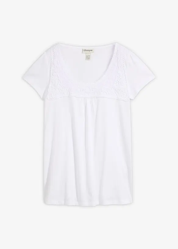 T-shirt coton et dentelle, manches courtes, bonprix