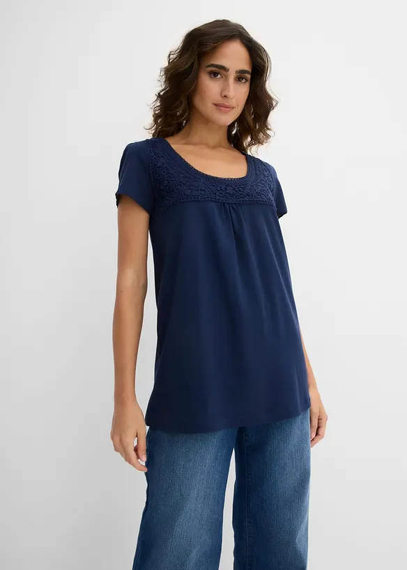 T-shirt coton et dentelle, manches courtes, bonprix