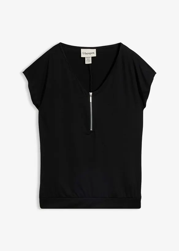 T-shirt avec zip, manches courtes, bonprix