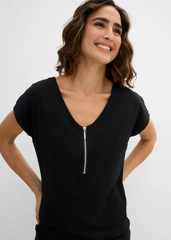 T-shirt avec zip, manches courtes, bonprix