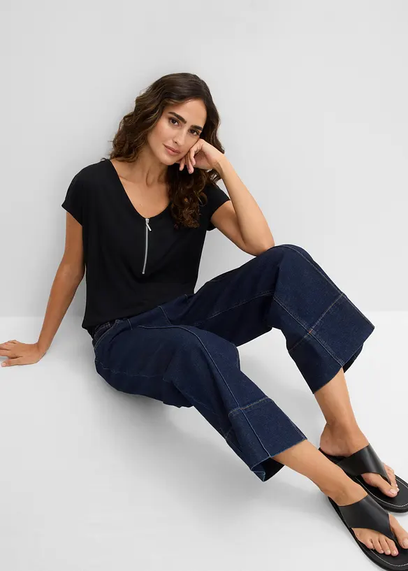 T-shirt avec zip, manches courtes, bonprix