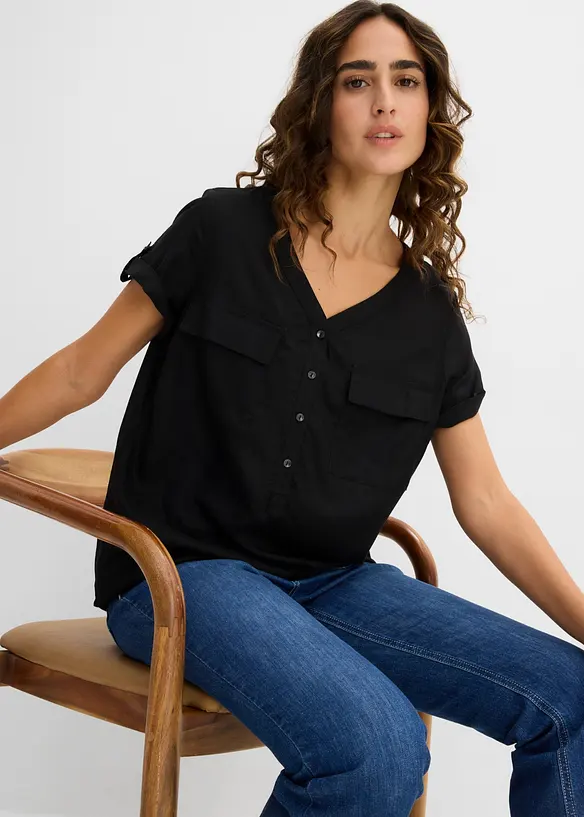 Blouse en viscose &agrave; manches courtes, bonprix