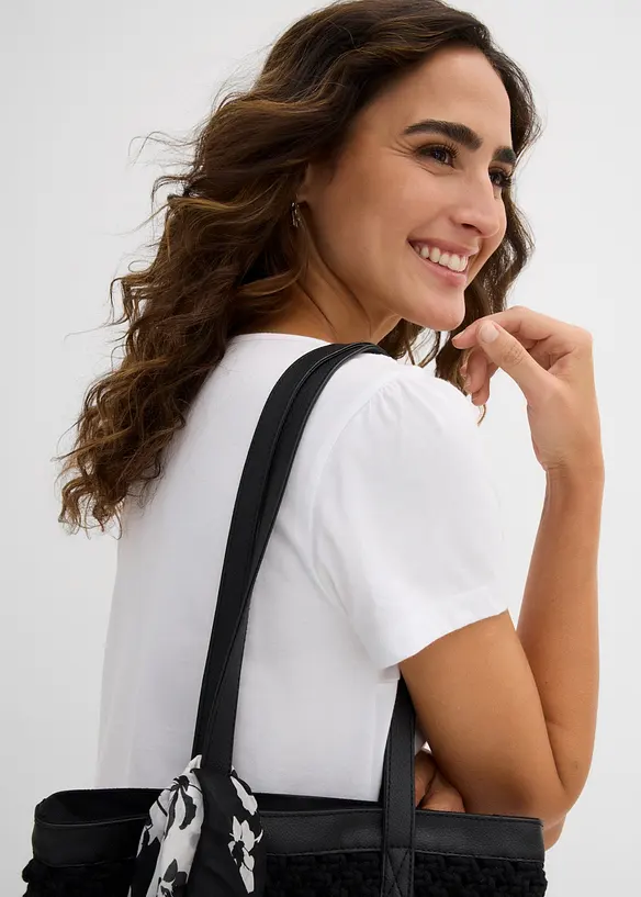 T-shirt coton et dentelle, manches courtes, bonprix