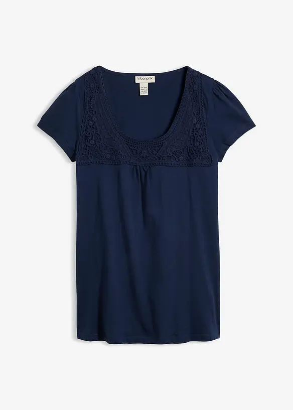 T-shirt coton et dentelle, manches courtes, bonprix