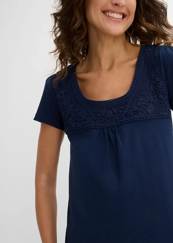T-shirt coton et dentelle, manches courtes, bonprix