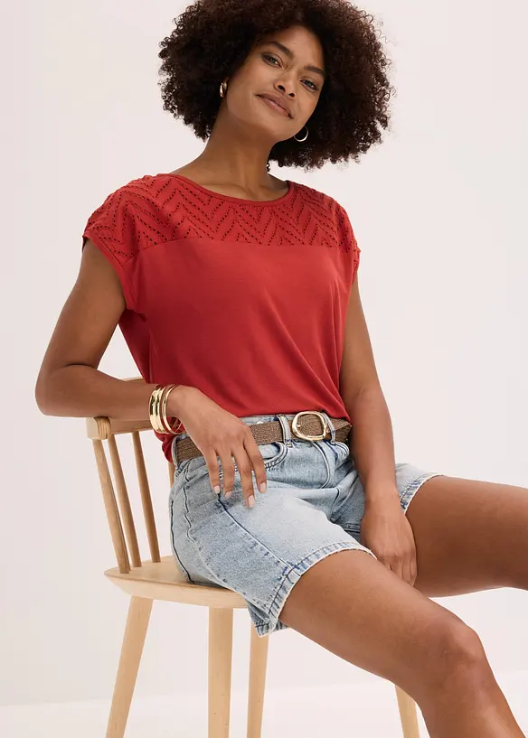 T-shirt en dentelle, en viscose douce, bonprix