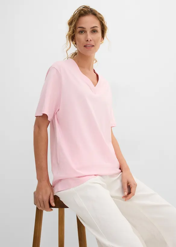 Lot de 5 T-shirts longs et amples &agrave; col V, bonprix