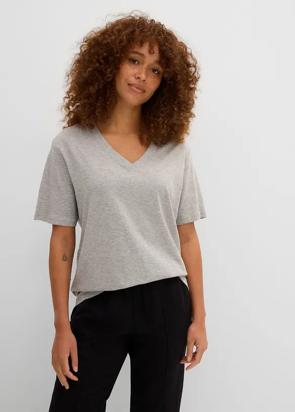 Lot de 5 T-shirts longs et amples &agrave; col V, bonprix