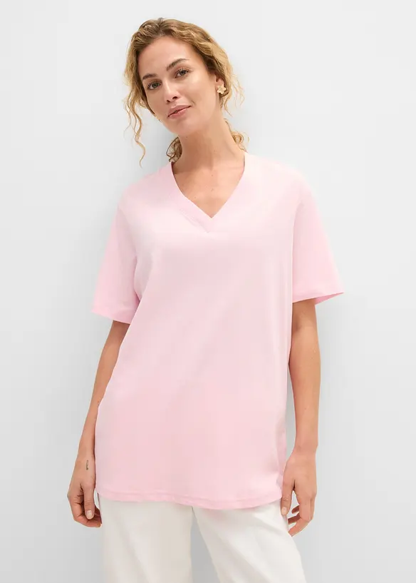 Lot de 5 T-shirts longs et amples &agrave; col V, bonprix
