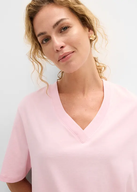 Lot de 5 T-shirts longs et amples &agrave; col V, bonprix