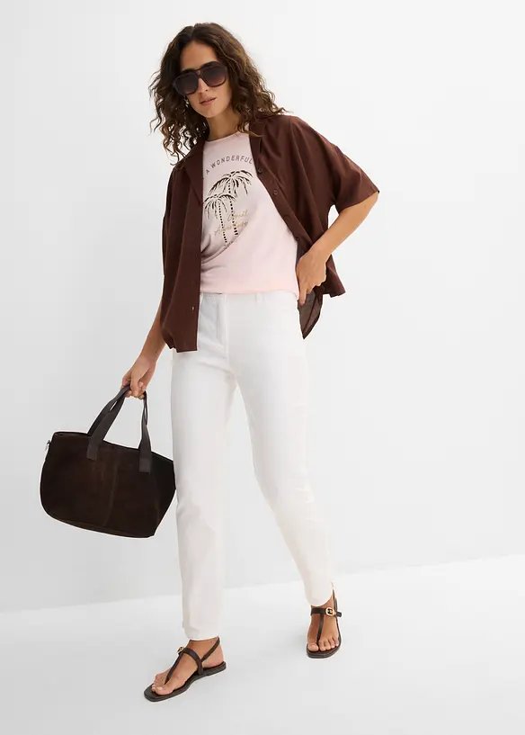 Pantalon droit et extensible, taille mi-haute, bonprix
