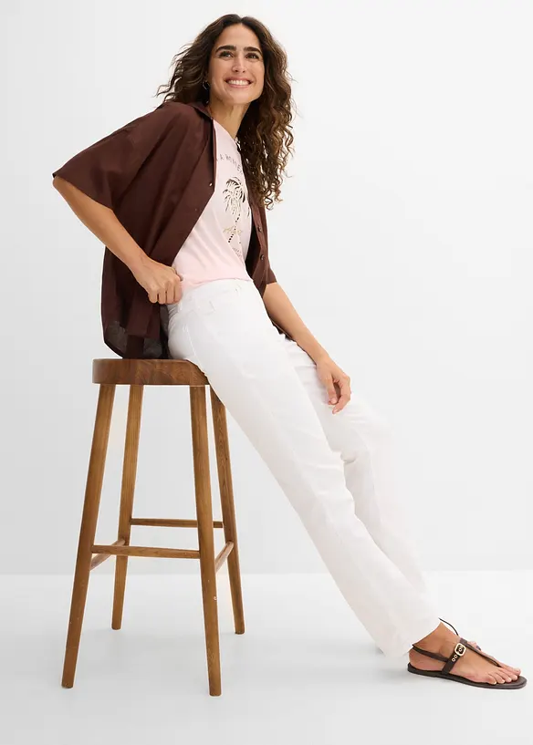 Pantalon droit et extensible, taille mi-haute, bonprix