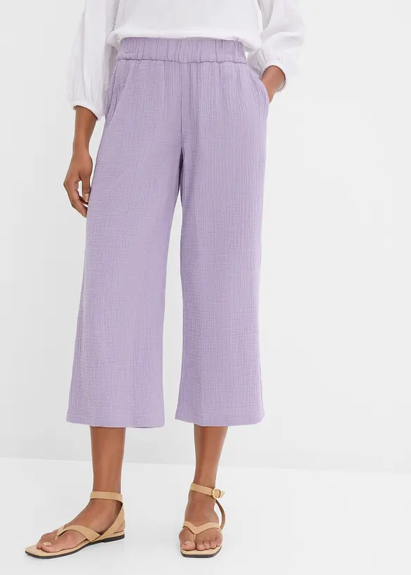 Pantalon large &agrave; pinces en gaze de coton, bonprix