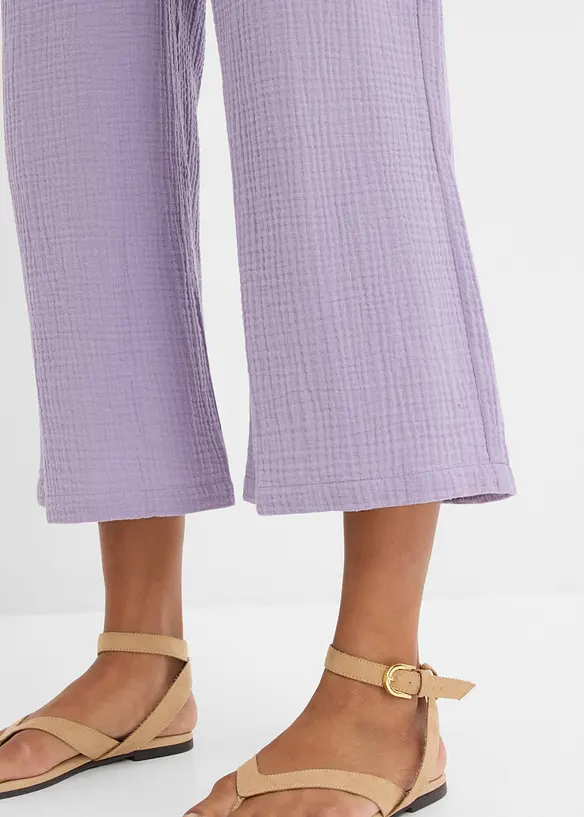 Pantalon large &agrave; pinces en gaze de coton, bonprix