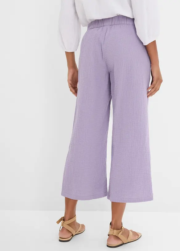 Pantalon large &agrave; pinces en gaze de coton, bonprix