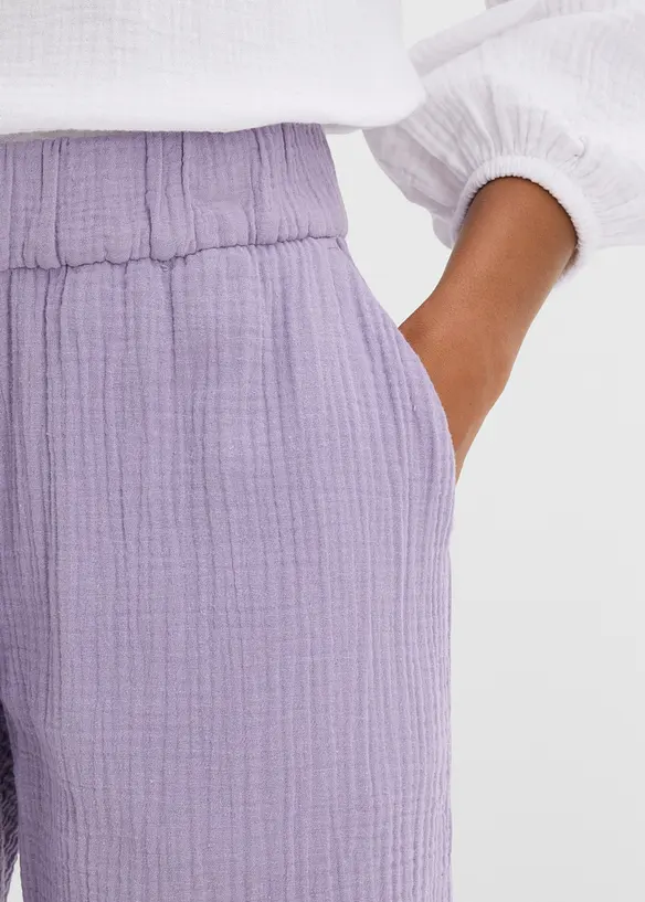 Pantalon large &agrave; pinces en gaze de coton, bonprix