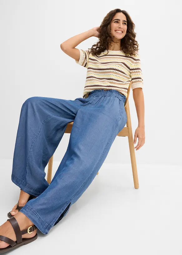 Pantalon palazzo, bas de jambes fendus, longueur 7/8, bonprix