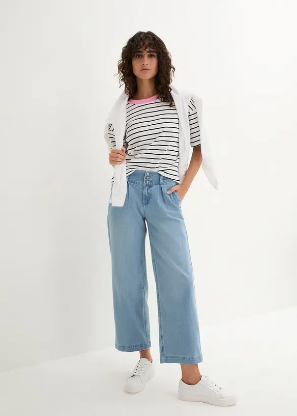 Jean large, taille haute et &eacute;lastiqu&eacute;e, cropped, bonprix