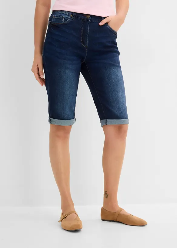 Bermuda en jean, taille mi-haute &eacute;lastiqu&eacute;e, bonprix