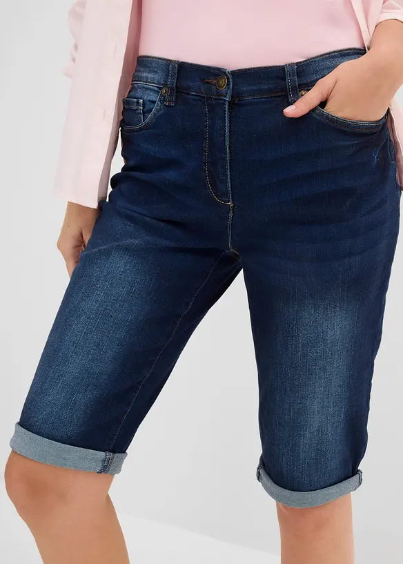 Bermuda en jean, taille mi-haute &eacute;lastiqu&eacute;e, bonprix