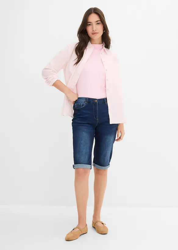 Bermuda en jean, taille mi-haute &eacute;lastiqu&eacute;e, bonprix