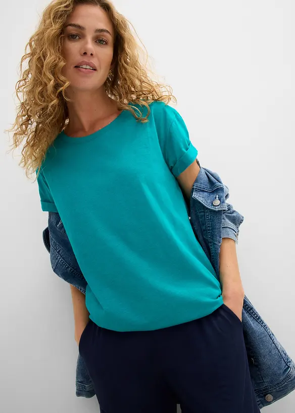 T-shirt long et boxy &agrave; manches courtes, bonprix