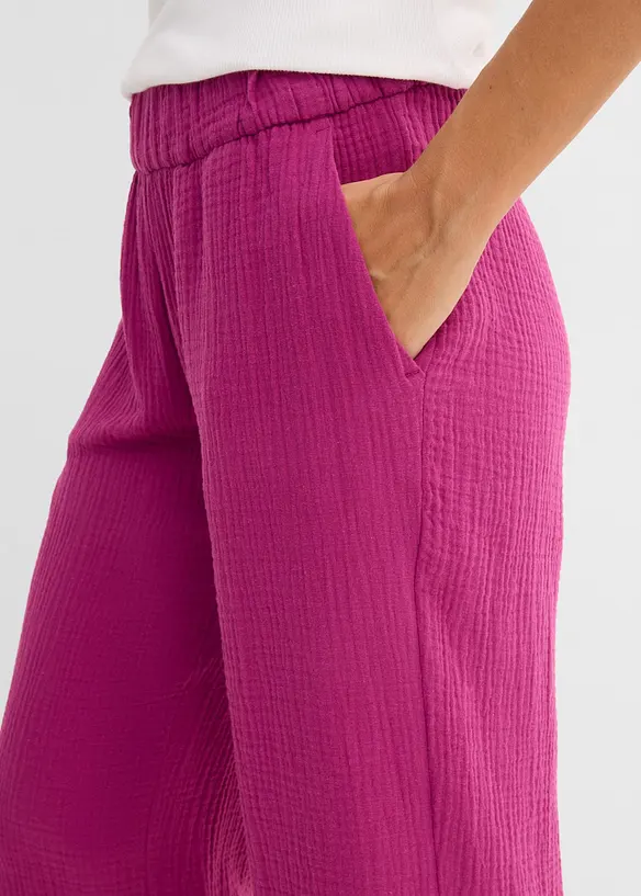 Pantalon large &agrave; pinces en gaze de coton, bonprix