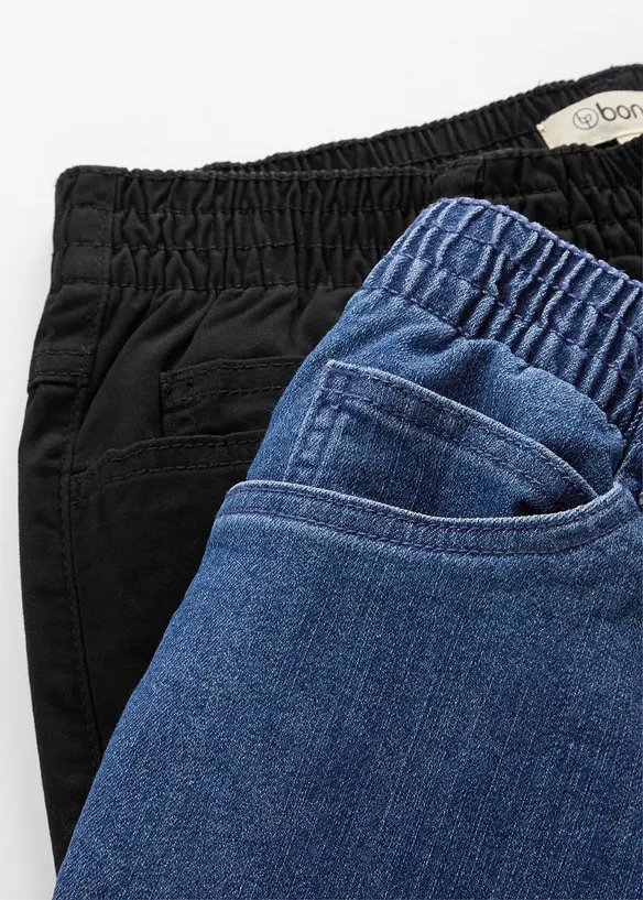 Lot de 2 pantalons 7/8 droits, taille mi-haute &eacute;lastiqu&eacute;e, bonprix