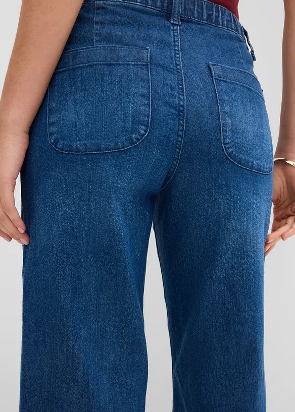 Jean large, taille haute et &eacute;lastiqu&eacute;e, cropped, bonprix