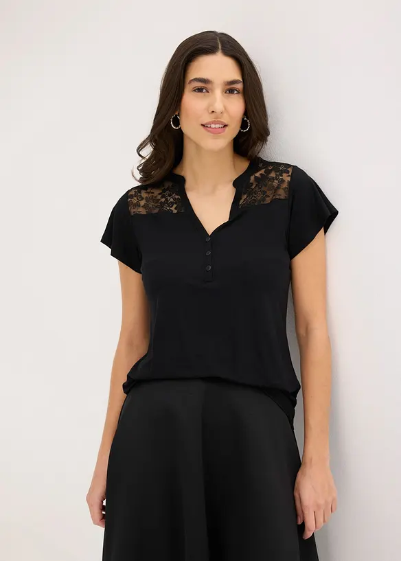 T-shirt col tunisien en viscose majoritaire, bonprix