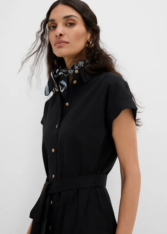 Hemdblusenkleid mit Leinenanteil und Bindeg&uuml;rtel, bonprix