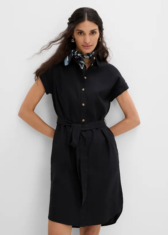 Hemdblusenkleid mit Leinenanteil und Bindeg&uuml;rtel, bonprix