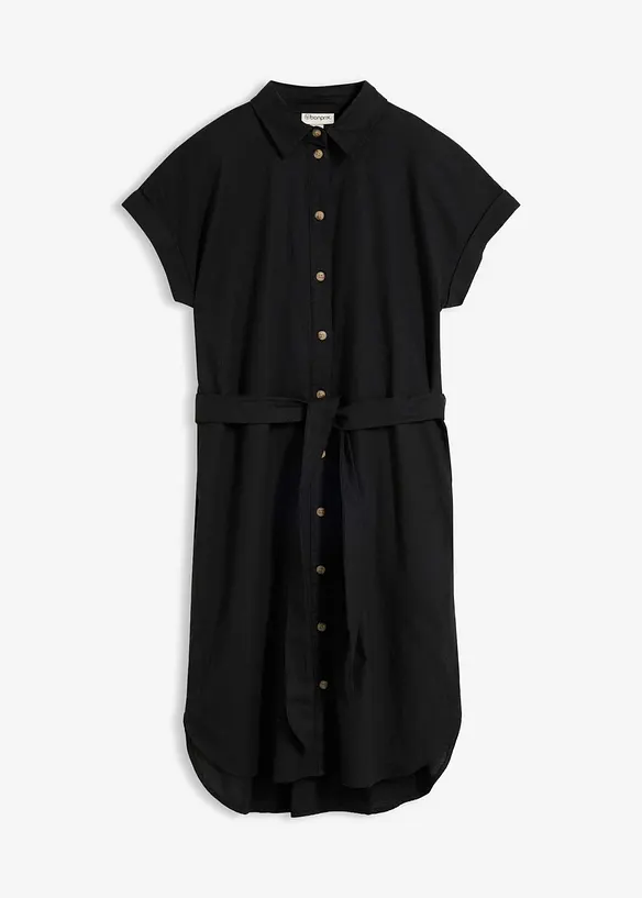 Hemdblusenkleid mit Leinenanteil und Bindeg&uuml;rtel, bonprix