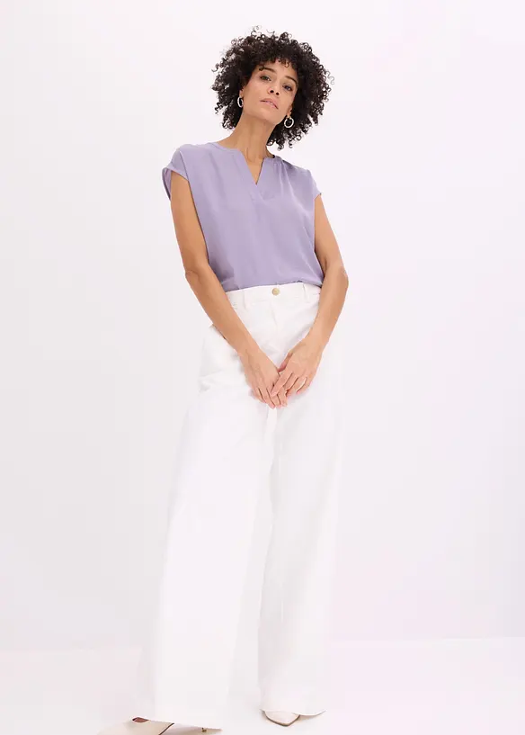 Blouse manches courtes ample en satin avec &eacute;paules descendues, bonprix