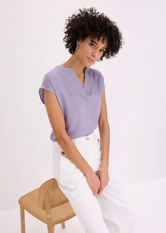 Blouse manches courtes ample en satin avec &eacute;paules descendues, bonprix